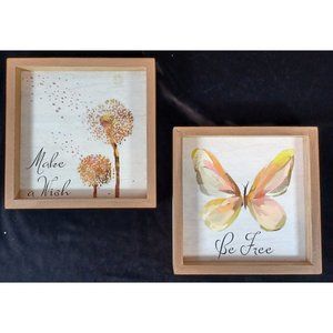 Set Of 2 Vintage 1970's Wooden Statement Art Prints, Make a Wish & Be Free